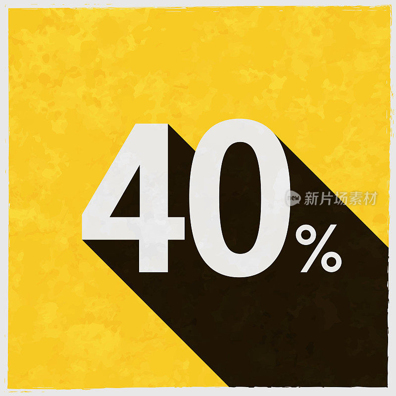 40% - 40%。图标与长阴影的纹理黄色背景